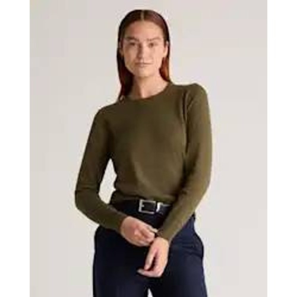 Quince Women Olive Green Organic Cotton Cashmere Blend Crewneck Sweater Medium